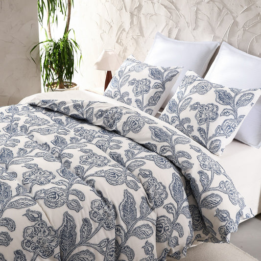 Textured Floral Cotton Comforter 5piece Set